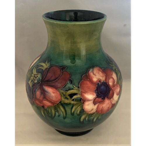 73 - Moorcroft Anemone pattern vase, of baluster form with graduated blue ground, 20 cm high.