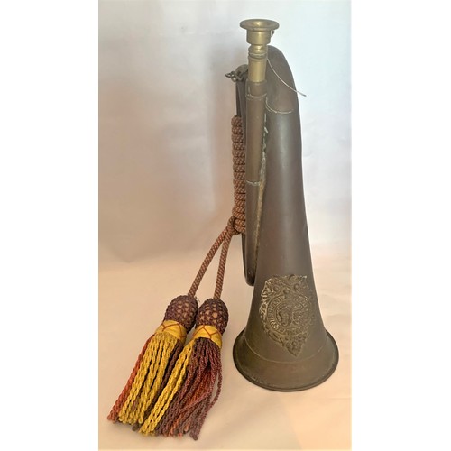 113 - A Military regimental copper and brass bugle, with applied badge The Argyll and Sutherland Highlande... 