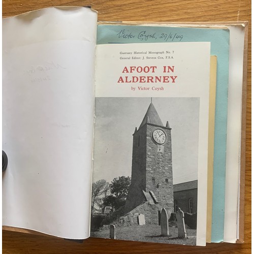 134 - A collection of Victor Coysh bound pamphlets, Afoot in Alderney, Swastika over Guernsey, Bygone Guer... 