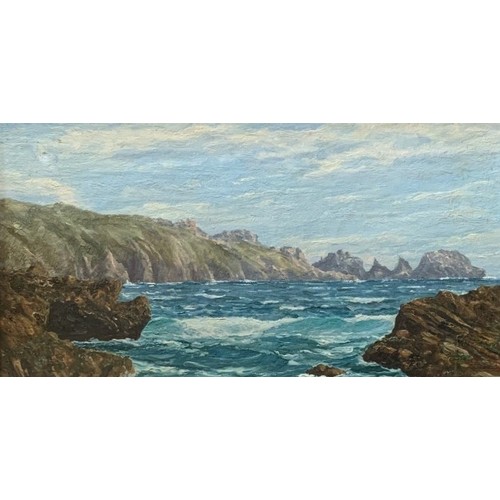 199 - Oil on canvas, Coastal scene, indistinctly signed, 20 x 35 cm.