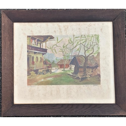 200 - German School watercolour, A Barn, indistinctly signed and dated 1944, 26 x 36 cm.