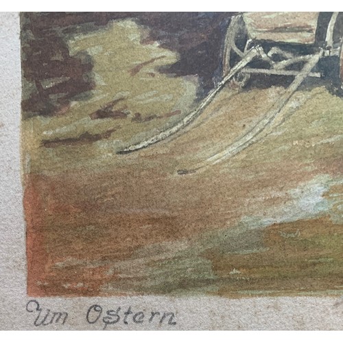 200 - German School watercolour, A Barn, indistinctly signed and dated 1944, 26 x 36 cm.