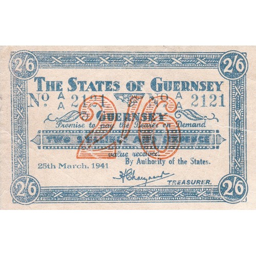 203 - British Banknote The States of Guernsey Two Shillings and Sixpence, Signatory Marquand, No. AAG 2121... 