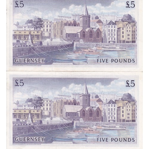 205 - British Banknotes The States of Guernsey, Five Pounds, two consecutive numbers, Signatory Hodder (2)... 