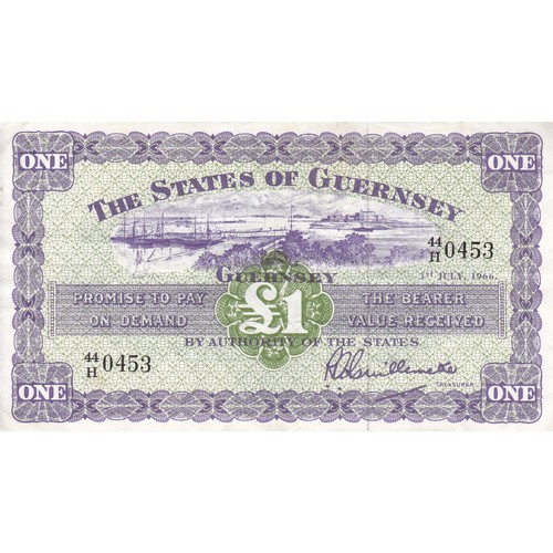 209 - British Banknote The States of Guernsey Banknote One Pound Signatory Guillemette 1st July 1966.