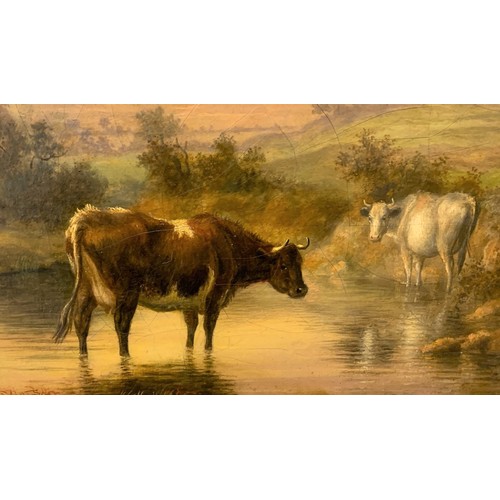 216 - Follower of Thomas Sidney Cooper RA (British 1803-1902), Cattle watering in a meadow, oil on canvas,... 