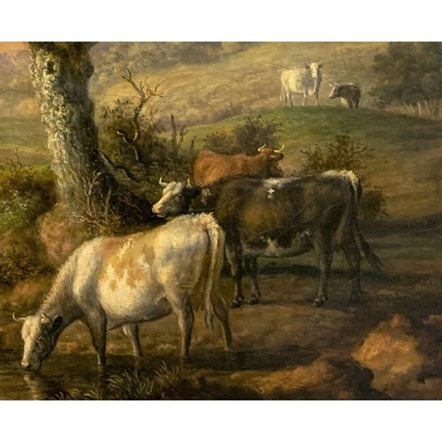 216 - Follower of Thomas Sidney Cooper RA (British 1803-1902), Cattle watering in a meadow, oil on canvas,... 