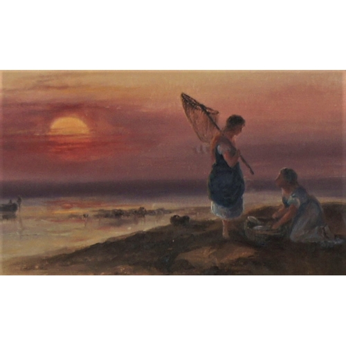 218 - Sarah Louisa Kilpack (British 1839-1909), The shrimper and the fisher girl at sunset, oil on paper, ... 