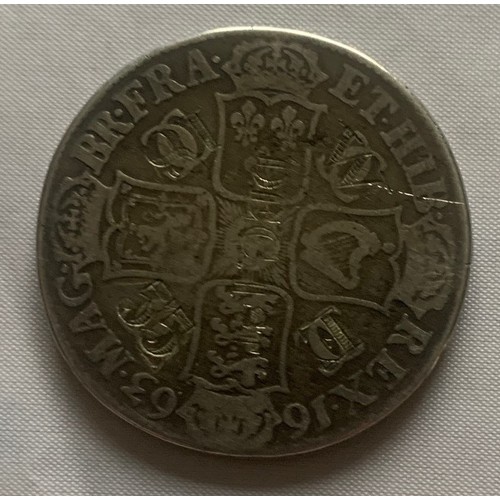 53 - British Coin - Charles II silver Crown dated 1663, with later engraving, weight 28 grams.