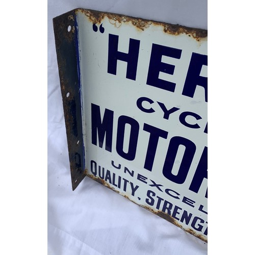 100 - Original vintage enamel double sided advertising sign, Hermetic Cycle and Motor Tyres, 11 x 15 in.