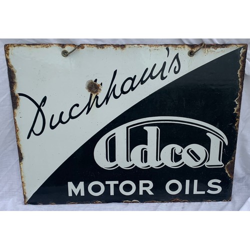 101 - Original vintage double sided enamel advertising sign, Duckhams Adcol Motor Oils, 19 x 24 inches.