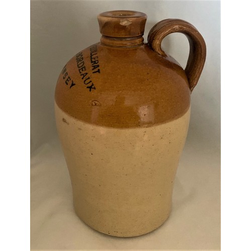 108 - A Guernsey two tone stoneware flagon by Price of Bristol, with black transfer 'Bertin Feuillerat Cav... 