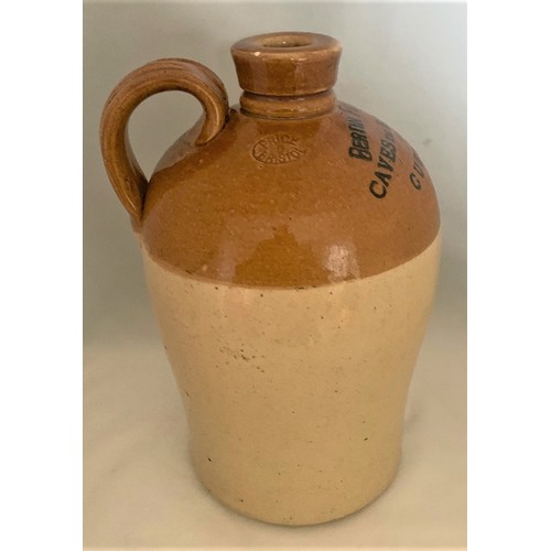 108 - A Guernsey two tone stoneware flagon by Price of Bristol, with black transfer 'Bertin Feuillerat Cav... 