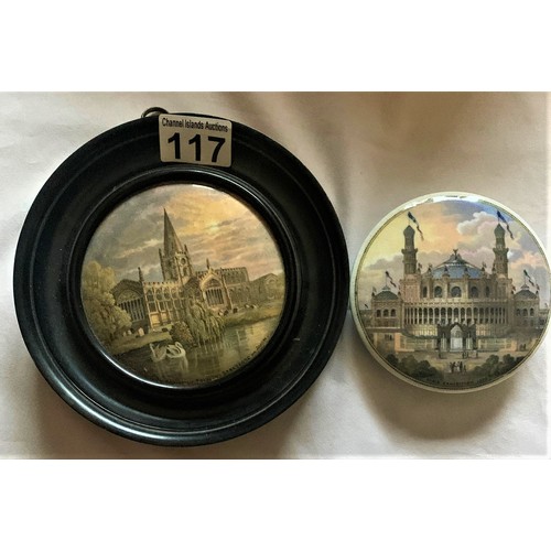 117 - A Prattware pot lid, Paris Exhibition 1870, together with another (2).