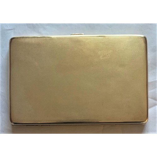 55 - A 9 carat gold cigarette case, Birmingham 1927 by William Neale, of oblong form with exterior engine... 