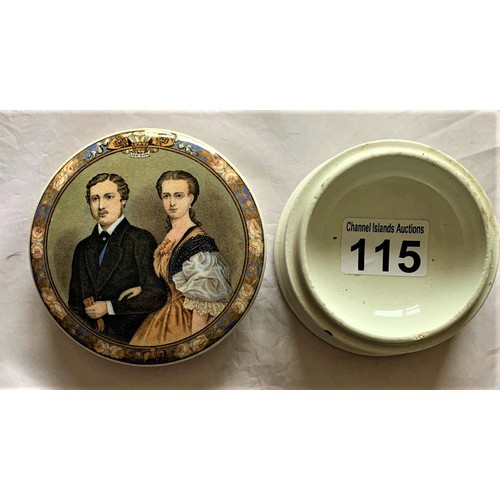 115 - Prattware British Royal family Pot Lid with base, Albert Edward Prince of Wales and Princess Alexand... 