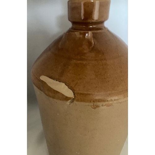 133 - Guernsey two tone stoneware flagon, with black transfer  'Guernsey Jam Company Truchot St. Guernsey'... 