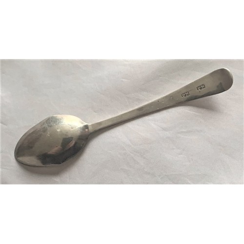 137 - A Channel Islands silver teaspoon by PN (Jersey circa 1780-1790) with bright cut engraving and initi... 