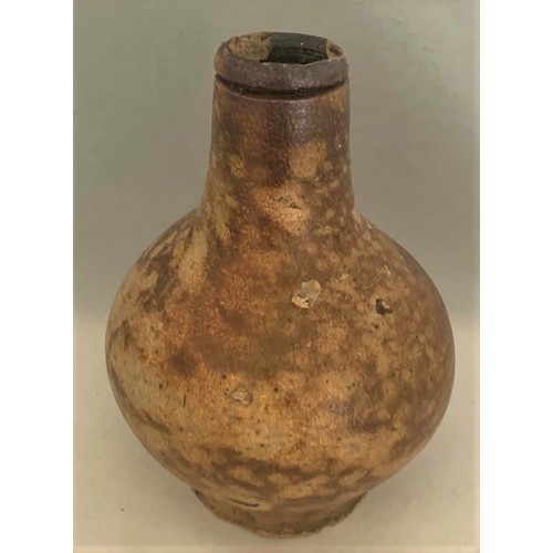 120 - A rare 17th century English small oil bottle, 17th century,  of baluster form, 14.5 cm high, a./f.