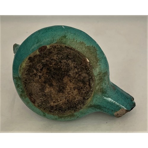 47 - Antique Persian oil lamp, probably 14th or 15th century, with turquoise glaze, 10 cm wide, definitel... 