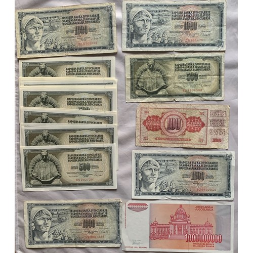 53 - World Banknotes, including Japan, India, Russia, Yugoslavia.