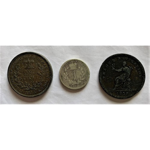 41 - Three Guyana (Essequibo & Demerary) coins, 1 Stiver 1813, 1 Guilder 1816, 1 silver token (3).