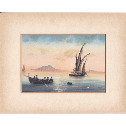 48 - Neapolitan School (Early 20th century) Views of Vesuvius with shipping in the foregrounds, watercolo... 