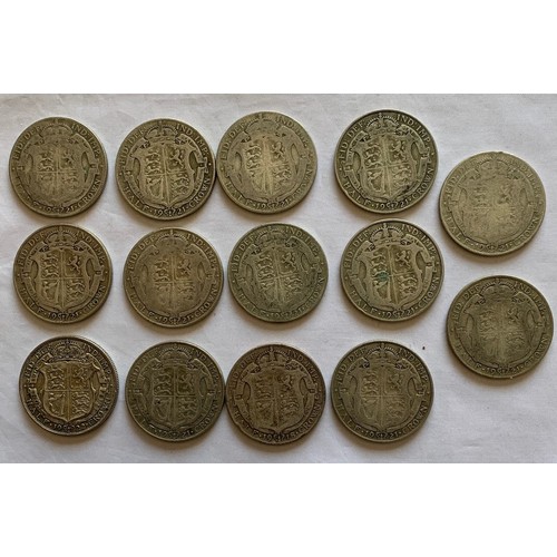 68 - Pre 1947 British Coins, Fourteen Half Crowns dated 1921, weight 192 grams (14).