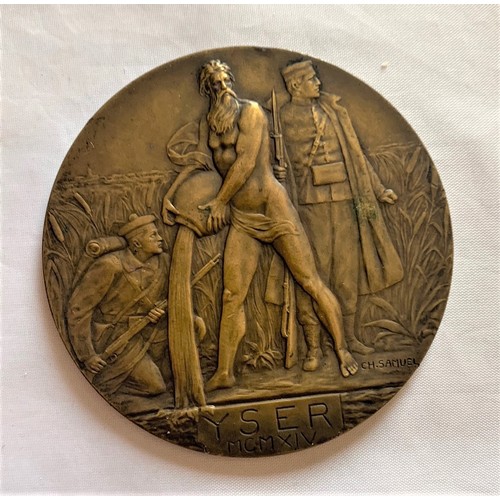 80 - WWI - Belgium, Ypres and Yser Campaign bronze table medal c 1920, designed by Charles Samuel 1862-19... 