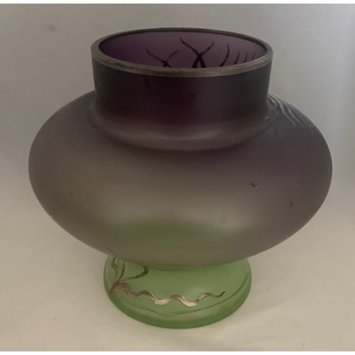 3 - Art Nouveau glass vase, with silver overlay, as found condition, the base cracked and some wear 18 c... 