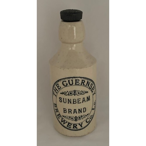 4 - Guernsey Ginger Beer bottle, white glaze with black transfer 'The Guernsey Brewery Co. Ld. Sunbeam B... 