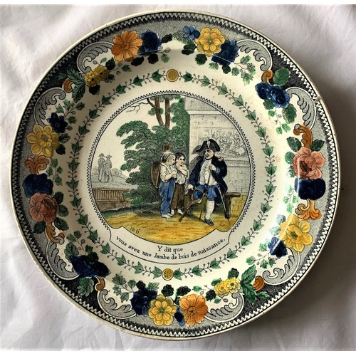 33 - Peninsular War interest - A French 19th century transfer ware decorated plate, depicting a retired s... 