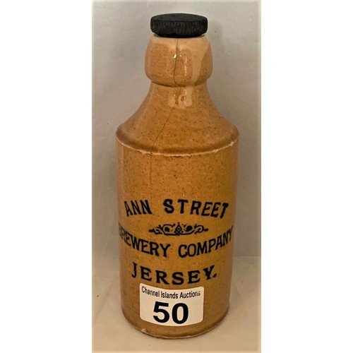 50 - A scarce Jersey ginger beer bottle with a honey coloured glaze, transfer printed 'Ann Street Brewery... 