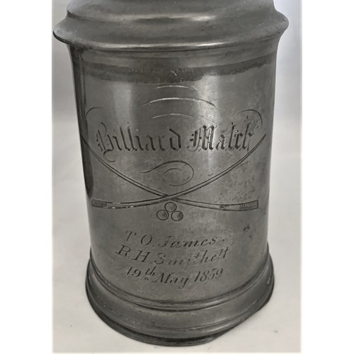 52 - A vintage pewter Capstan tankard together with a presentation Billiards match lidded tankard, engrav... 