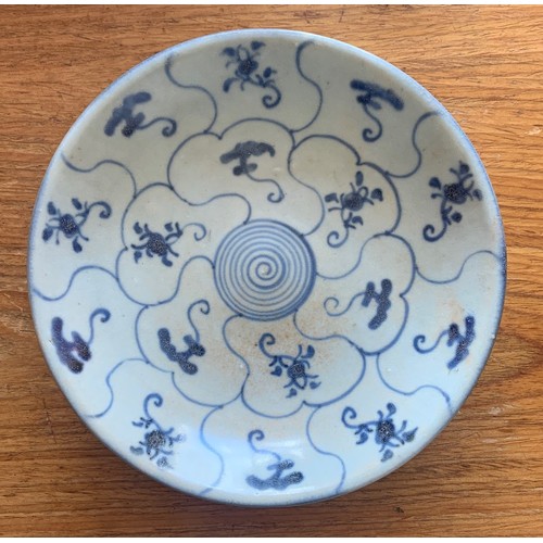 57 - Tek Sing shipwreck cargo, Chinese blue and white saucer dish, a/f 19 cm diameter, Provenance Nagel A... 