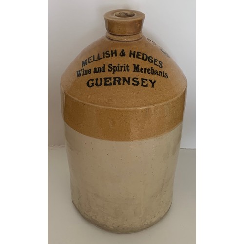 20 - A scarce stoneware two tone flagon, with black transfer 'Mellish & Hedges Wine and Spirit Merchants ... 