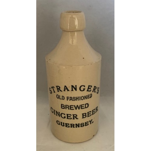 59 - Strangers Old Fashioned Brewed Ginger Beer Guernsey, (curved first line) black transfer on white gla... 