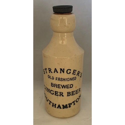 60 - Stoneware bottle with black transfer, Stranger's Old Fashioned Brewed Ginger Beer Southampton, with ... 