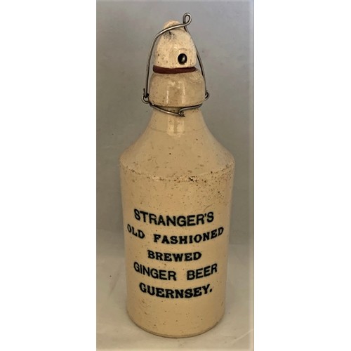 61 - Stranger's  Old Fashioned Brewed Ginger Beer Guernsey, with straight first line black transfer on wh... 