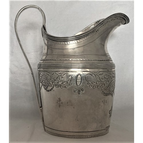 84 - George III silver cream jug, London 1796, probably by Peter Bateman, with bright cut floral and swag... 