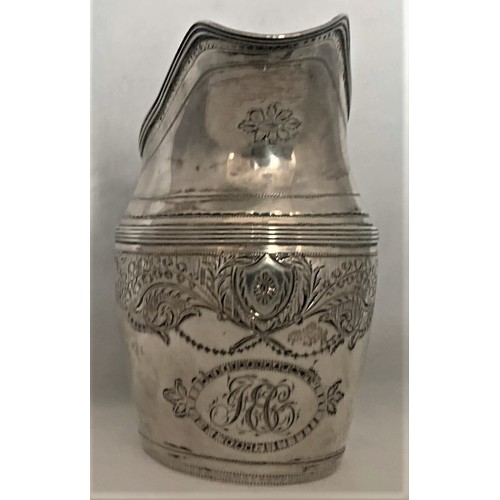 84 - George III silver cream jug, London 1796, probably by Peter Bateman, with bright cut floral and swag... 