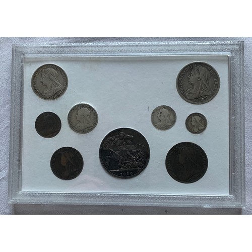 90 - Queen Victoria 1900 cased set, nine coins of mixed grades (9).