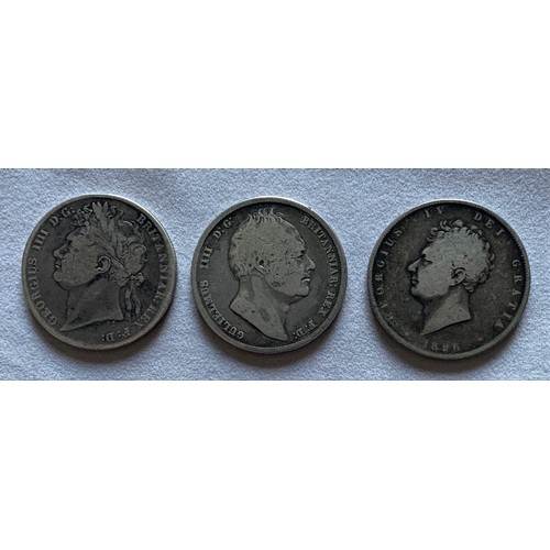 88 - George IV Halfcrowns, 1823 2nd rev, fine, 1826, nearly fine, William IV 1836 very good (3).