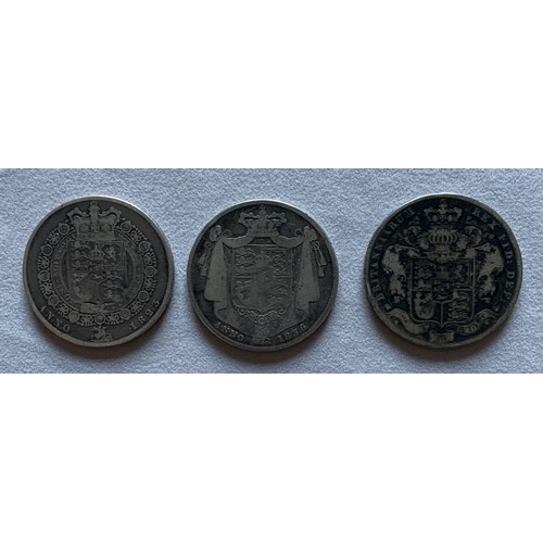 88 - George IV Halfcrowns, 1823 2nd rev, fine, 1826, nearly fine, William IV 1836 very good (3).