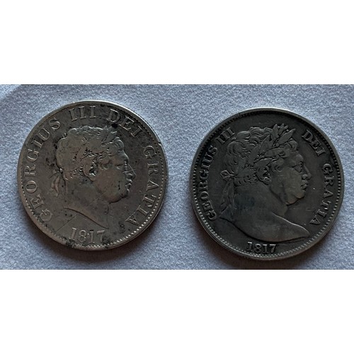 89 - George III Halfcrowns, 1817 large head, Fine, 1817 small head, nearly fine (2).