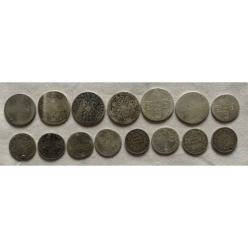 91 - Various British Monarchs, William III to Edward VII, worn/bent/holed shillings and sixpences, weight... 