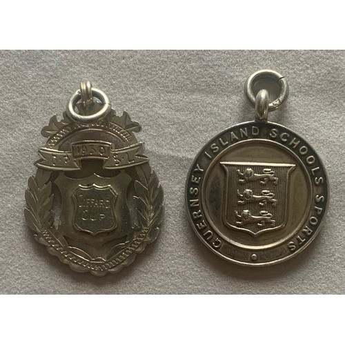 102 - Two Guernsey silver award medals, Giffard football cup 1930 & school sports 1935 (2).