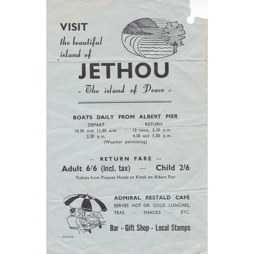 121 - A rare advertising handbill relating to the Island of Jethou, 26 x 13 cm, top right hand corner dama... 