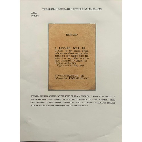 128 - The German Occupation  of the Channel Islands - Original reward notice, regarding V signs 8th July 1... 