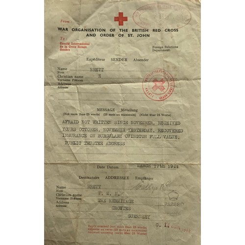 129 - WW2 Guernsey cover + red Cross message etc